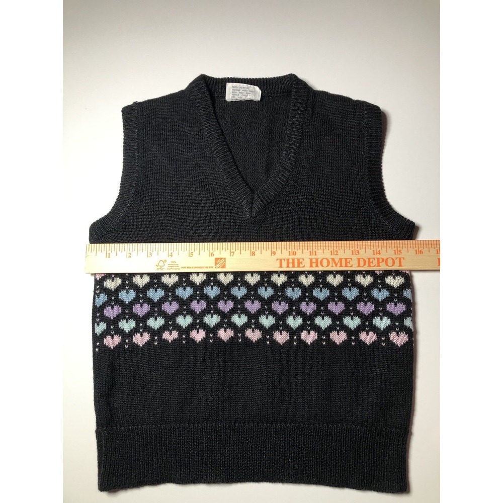 Vtg 80s Statement Sweater Vest Knit Pastel Hearts Grannycore Dark Kawaii s/m - Picture 8 of 10